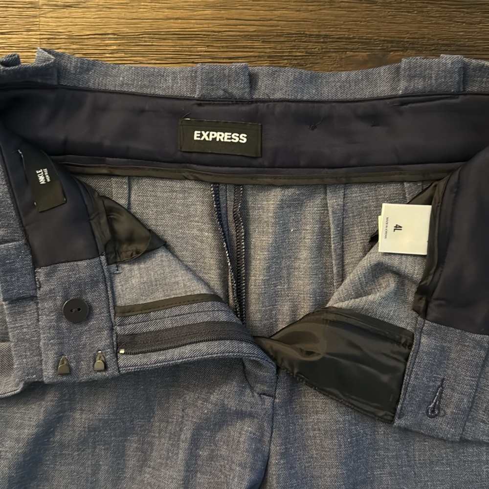 Express Heather Blue High Rise Paper Bag Waist Ankle Pants 4 Long - Picture 6 of 9